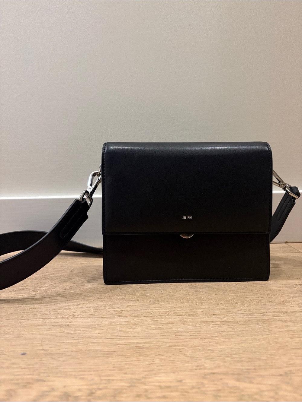 JW PEI Black Leather-Effect Boxy Shoulder Bag